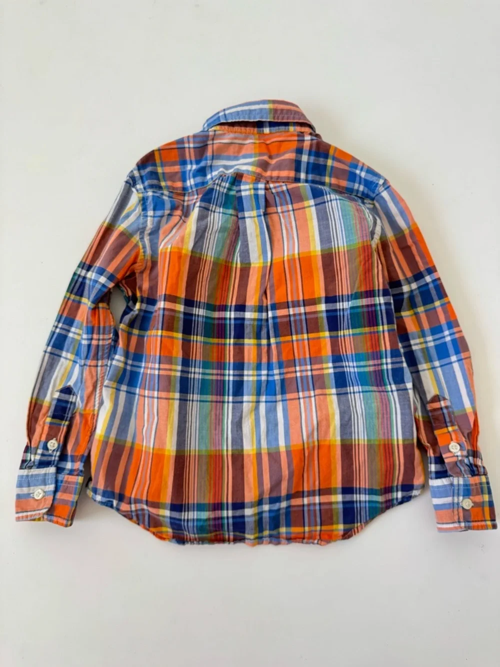 Ralph Lauren Boys Plaid Shirt Orange Blue Button Down Cotton 4T classic luxury